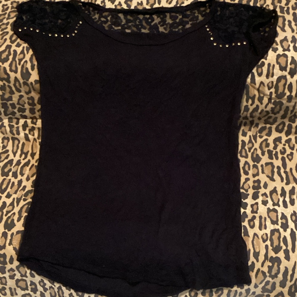 Leopard Lace Trimmed Tee Shirt